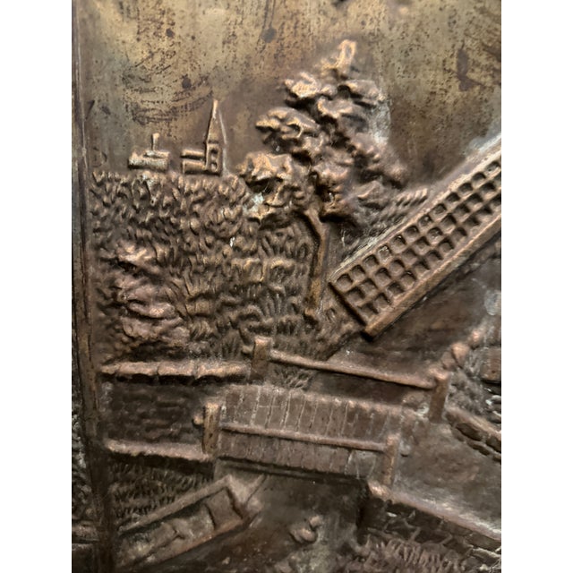 Antique Embossed Fireplace Summer Cover, Windmill Scene, Bronze-Tone Metal For Sale - Image 4 of 13