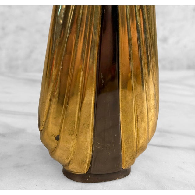 Gold Vintage Art Deco Brass & Black Lacquer Vase For Sale - Image 8 of 9