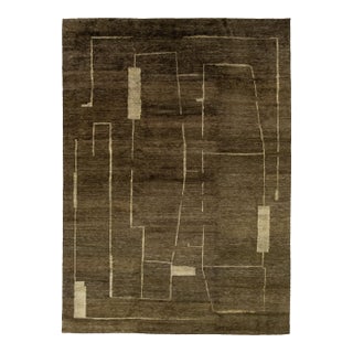 Contemporary Hand-Knotted Espresso Wool Rug With Minimalist Geometric Abstract For Sale