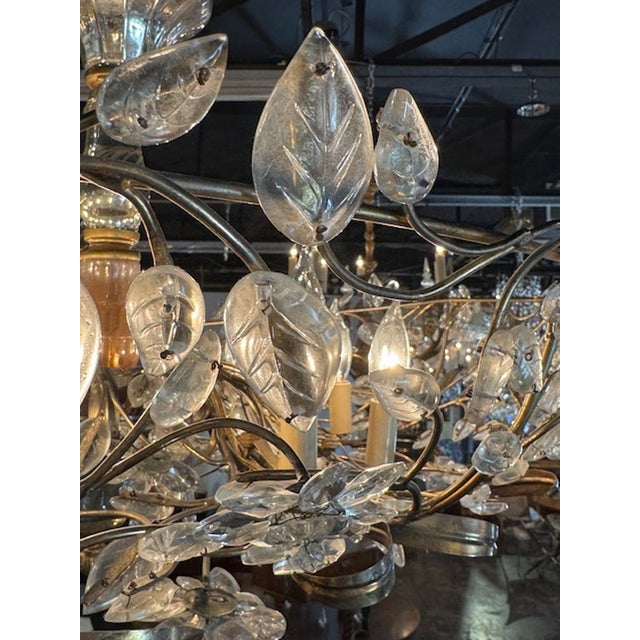 Traditional French Maison Bagues Gilt Tole and Crystal Flower Chandelier For Sale - Image 3 of 8