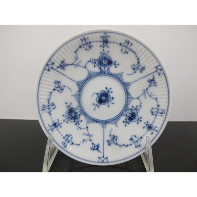 Mid-Century Modern Royal Copenhagen Denmark 2162 Plain Blue Fluted Saucer Plate Set of 3 For Sale - Image 3 of 6