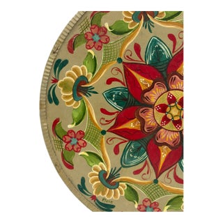 Vintage Hand-Painted Round Wooden Cheese Box – Floral Folk Art For Sale