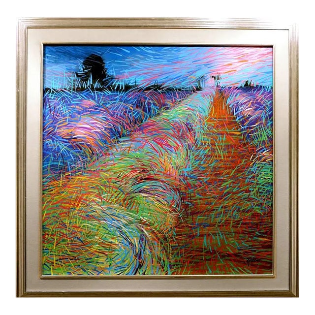"Lavender Fields" Framed Acrylic Painting by Egyptian Artist M.Khedr For Sale