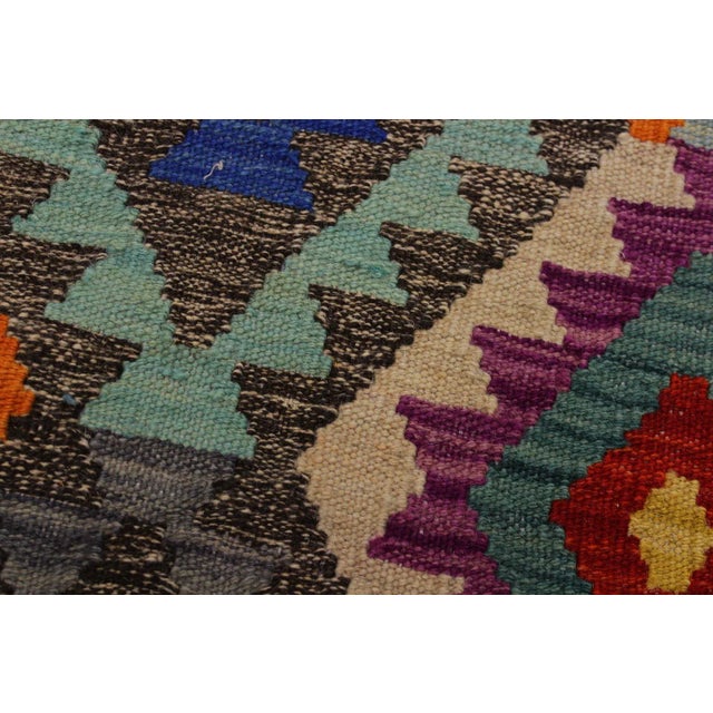 Kilim Brown Blue Wool Rug - 7'0" X 9'8" For Sale In New York - Image 6 of 7