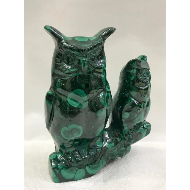 Carved Solid Malachite Stone Owls Sculpture Ages: 20th Century Materials: Malachite Stone Country: Africa Dimensions:...