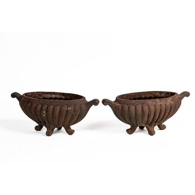 Art Nouveau Pair Cast Iron Footed Oval Planters, France, Circa 1920. For Sale - Image 3 of 8