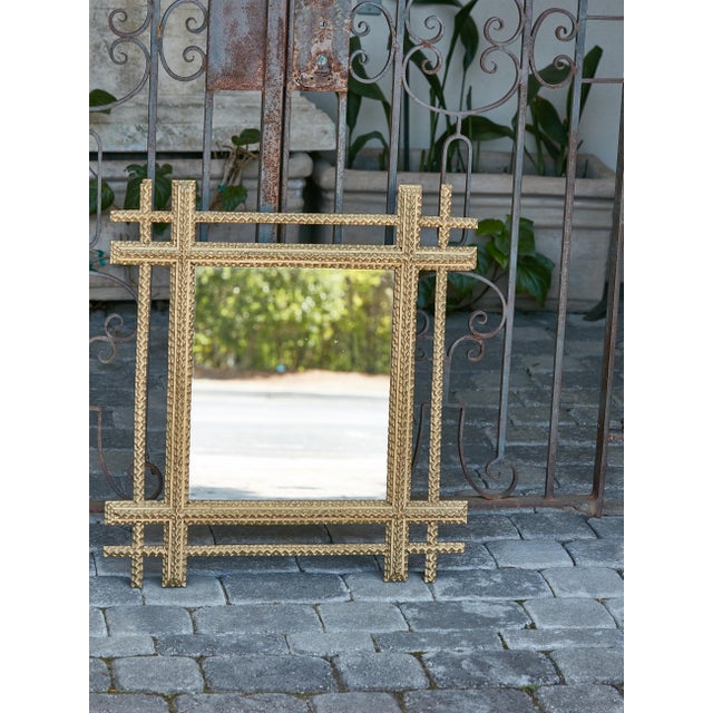 Early 20th Century Tramp Art Gilded Mirror with Hand-Carved Frame, circa 1920 For Sale - Image 5 of 12