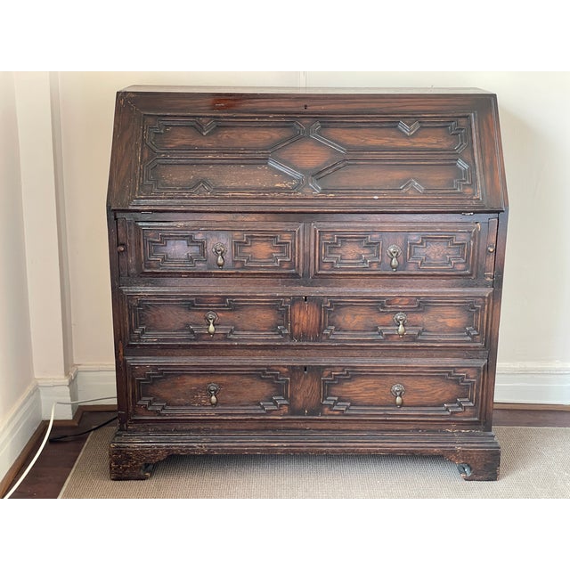 Wood 19th Century Jacobean Oak Secretary Desk For Sale - Image 7 of 7