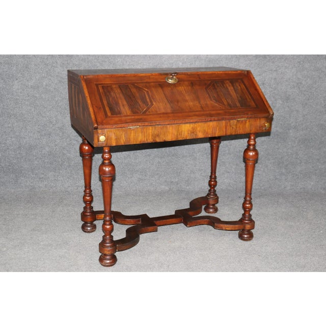 French 18th Century Italian Provincial Circassian Walnut Secretary Slant-Lid Desk For Sale - Image 3 of 12
