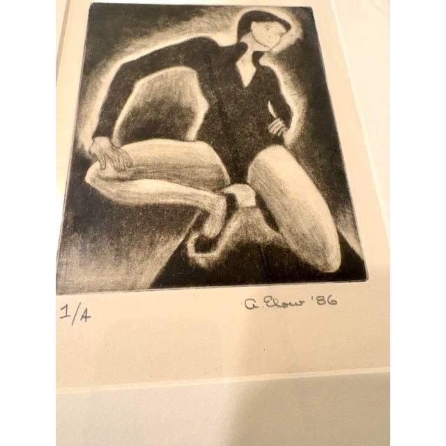 Alon Elow Figurative Etching Made by Artist in Ny Studio Signed in Pencil. 1/4 edition 1986
