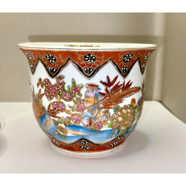 Red Chinoiserie Planter With Birds, Flowers and Bamboo For Sale - Image 8 of 12