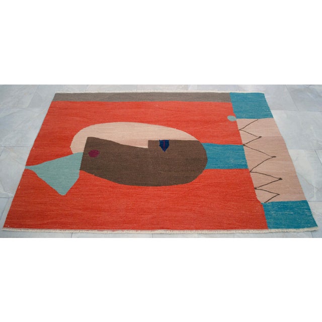 Paul Klee "Clown "Inspired Hand Woven Area Rug & Wall Decor - 3′10″ × 5′4″ For Sale - Image 6 of 14
