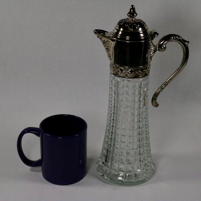 Silver 1960s Italian Silver Plate and Glass Claret Pitcher With Lid For Sale - Image 8 of 13