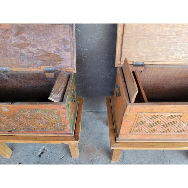 Early 20th Century Two Indonesian Dowry Chests on Stands From Bali (Nightstands or End Tables?) For Sale In San Francisco - Image 6 of 18