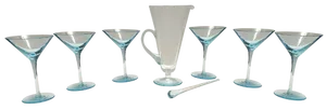 Light Blue Murano Glass Cocktail Glasses and Pitcher by La Murrina, 1980s, Set of 7