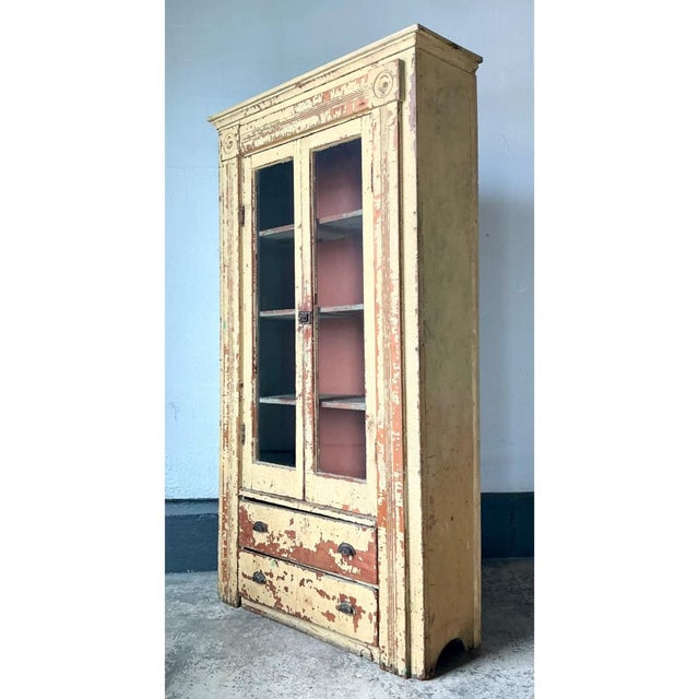 Wood Vintage Distressed Wood and Glass Cabinet For Sale - Image 7 of 12