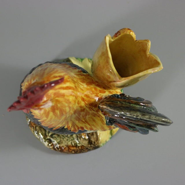 Delphin Massier Majolica Cockerel/Rooster Vase For Sale - Image 10 of 16