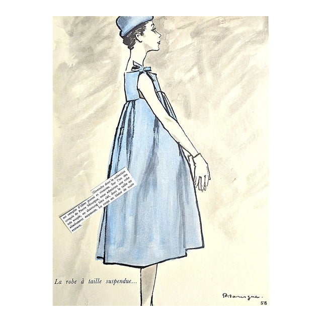 1958 French Mid-Century Givenchy Fashion Print For Sale