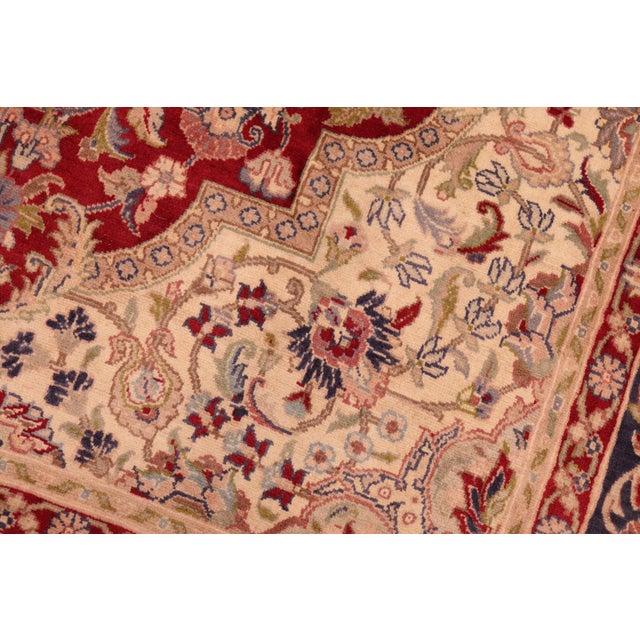 Shabby Chic Art Nouveau Medallion 1990's Pak-Persian Red/Blue Wool Rug - 6'0'' X 9'3'' For Sale - Image 3 of 9
