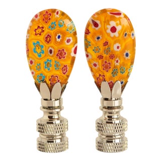 Millefiori Glass Lamp Finials - a Pair For Sale