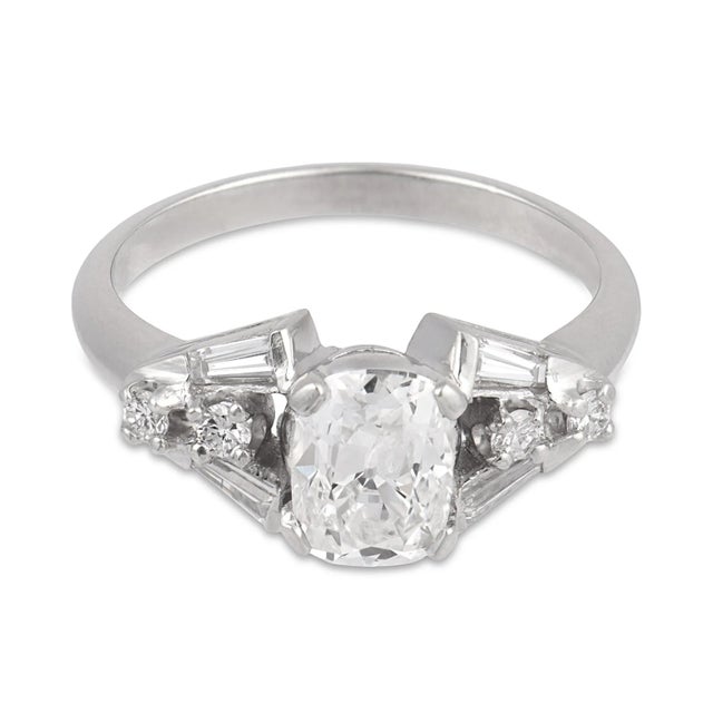 Contemporary 1950s Mid-Century Gia 1.08 Carat Old Mine Cut Diamond Platinum Engagement Ring, Size 5.75 For Sale - Image 3 of 7