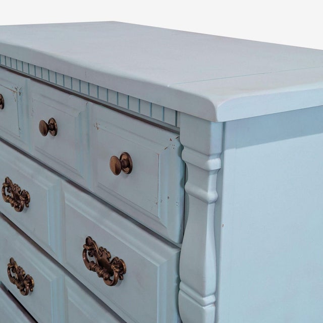 Wood Sumter Blue Classic 6-Drawer Dresser With Brass Handles For Sale - Image 7 of 9