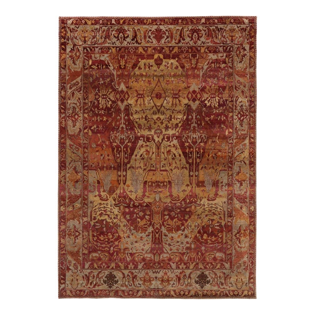 Rug & Kilim’s Modern Classics Rug in Gold and Crimson Traditional Floral Patterns For Sale