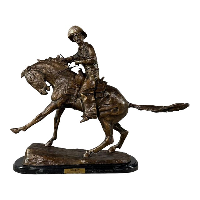 "The Cowboy" Signed Bronze Sculpture After Frederic Remington - 22" H For Sale