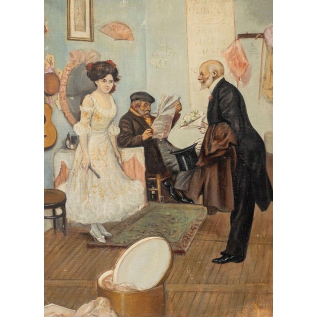 European School, Courting Scene, Oil on Canvas, early 20th century, illegibly signed lower right, giltwood frame. Image:...