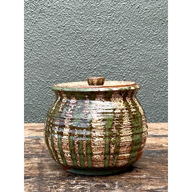 Late 20th Century Vintage Textured Pottery Lidded Jar For Sale - Image 5 of 12