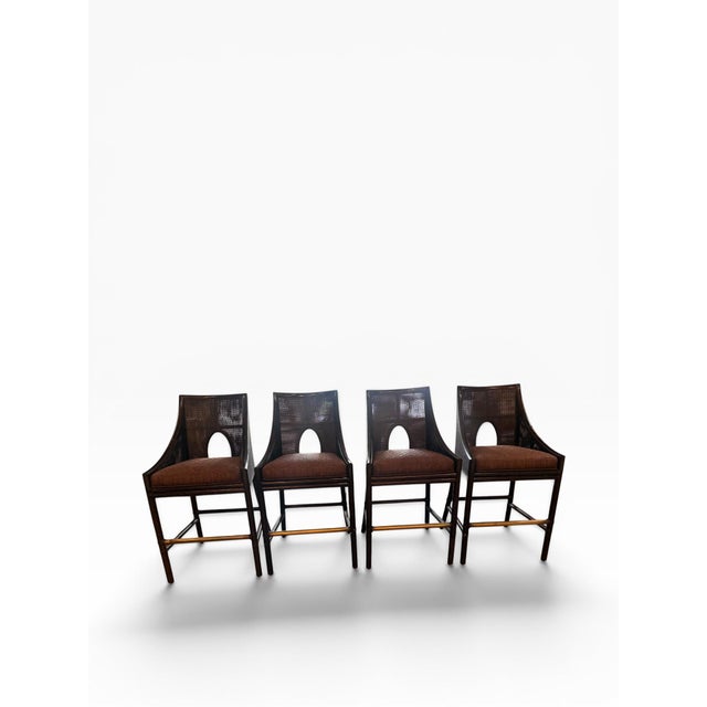 Contemporary Barbara Barry for McGuire Caned Bar Stools in Dark Tobacco — Set of 4 (2006) For Sale - Image 3 of 16