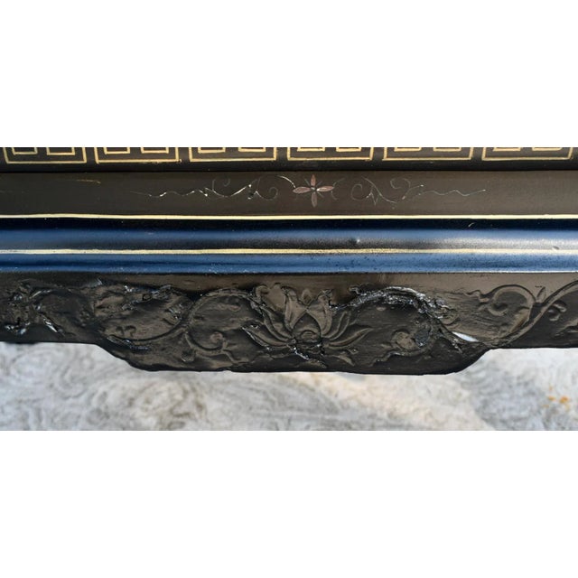 Wood Coffee Table Painted Black Lacquer Chinese Cloisonne Enamel Panels 36" For Sale In Philadelphia - Image 6 of 12