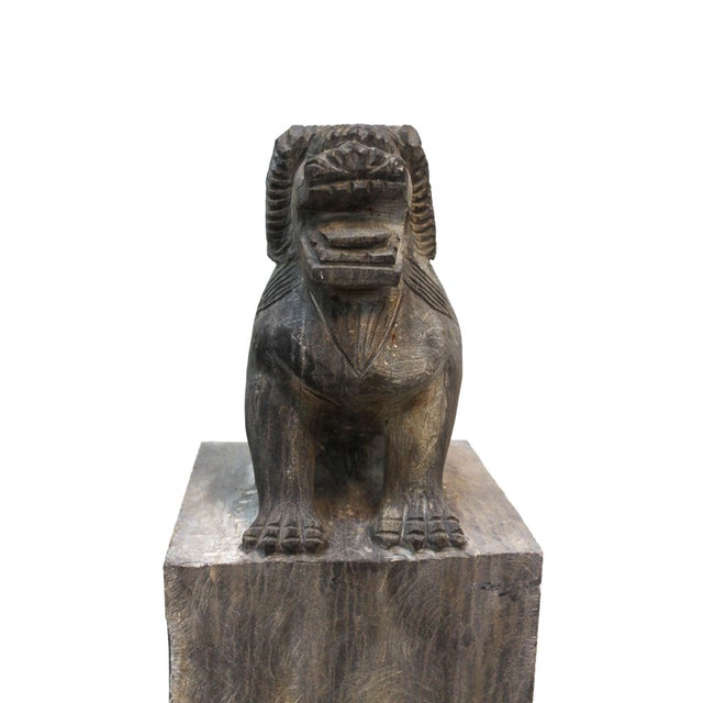 Stone Garden Foo Dogs Stone 1930s Medium - Set of 2 For Sale - Image 7 of 13