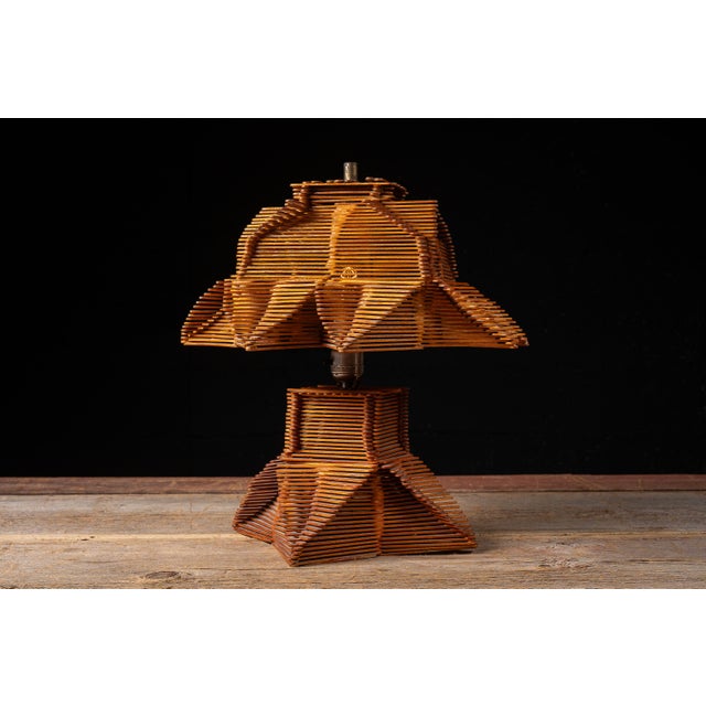 Folk Art Mid Century Tramp Art Wood Table Lamp For Sale - Image 3 of 7