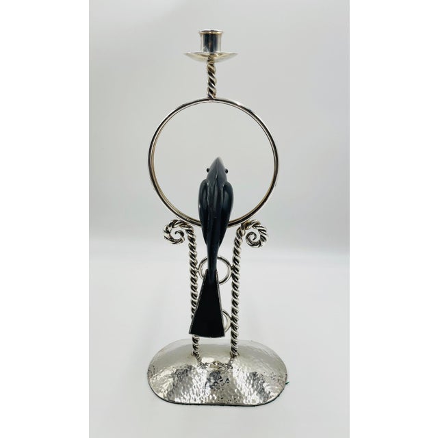 Metal 1980s Emilia Castillo Silver-Plated Toucan Candlestick With Onyx Inlay, Taxco Mexico For Sale - Image 7 of 18