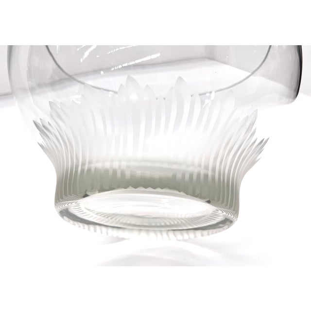 1980s 1980s Danish Design Handcrafted Glass Bowl With Decorative Hand Etched Base – Made in Romania For Sale - Image 5 of 8