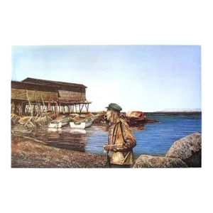 1988 Dwight Baird 'Restless, Newfoundland' Outsider Art Blue,Brown USA Offset Lithograph
