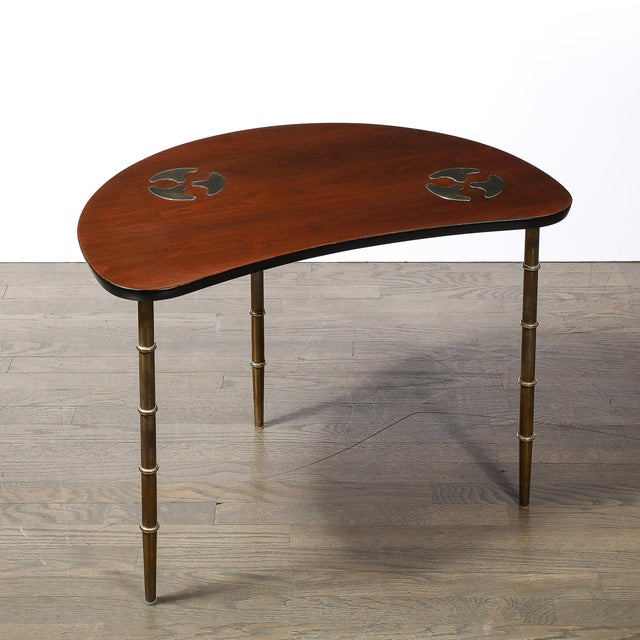 Brown Mid-Century Walnut & Brass Bow-Front Table With Organic Detailing by Mastercraft For Sale - Image 8 of 12