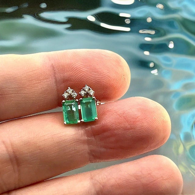 Natural Fine Quality Emerald and Diamond Stud Earrings 14k Yellow Gold 1.59 TCW Certified $2,950 121167 This is a Unique...