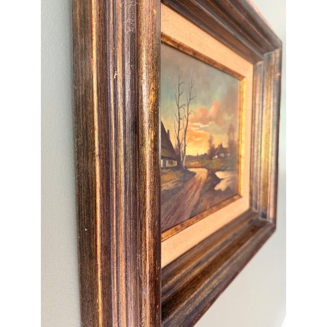 Vintage Signed European Countryside Sunset Landscape Oil Painting in Wood Frame For Sale - Image 15 of 15