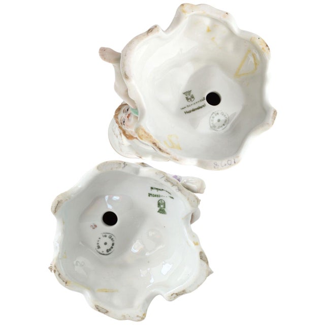 Traditional C. 1930s Porcelain Cherub Candleholders For Sale - Image 3 of 4