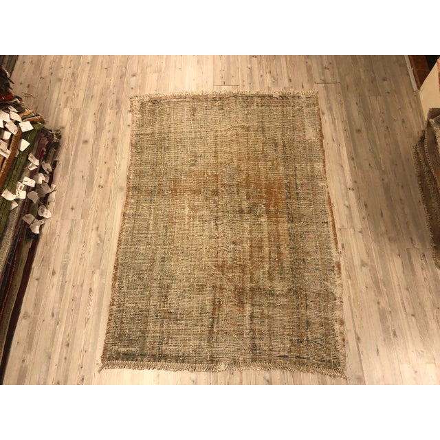 1960s Oushak Handmade Distressed Rug- 4′2″ × 5′10″ For Sale - Image 11 of 11