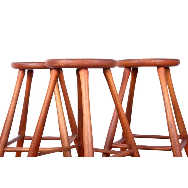 Vintage Beech and Molded Wood Stools in the style of Guillerme and Chambron, 1960s, Set of 6 For Sale - Image 3 of 18