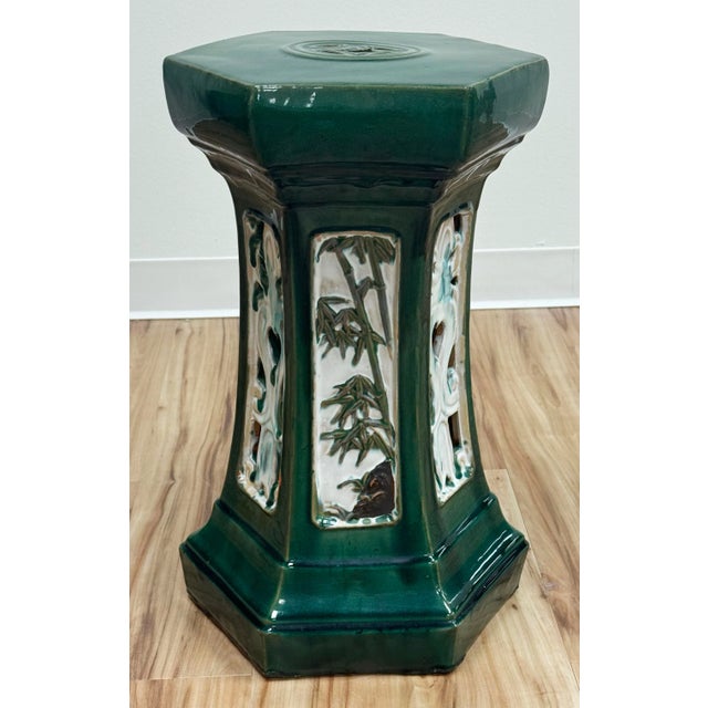 Green Vintage Majolica Style Green Glazed Garden Stool For Sale - Image 8 of 9