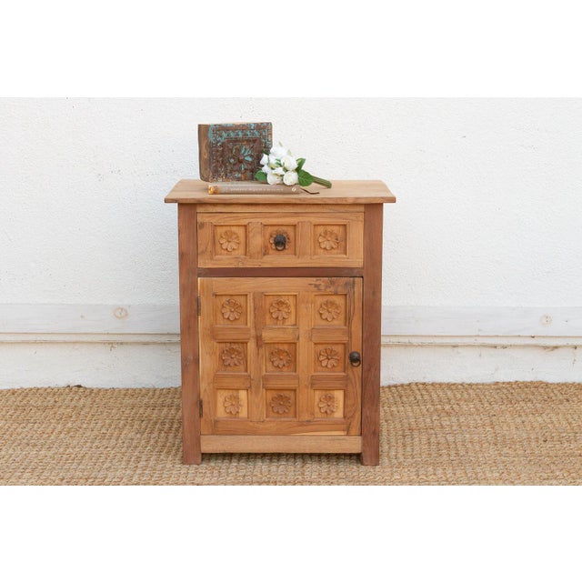 Wood Small Lotus Flower Carved Nightstand For Sale - Image 7 of 7