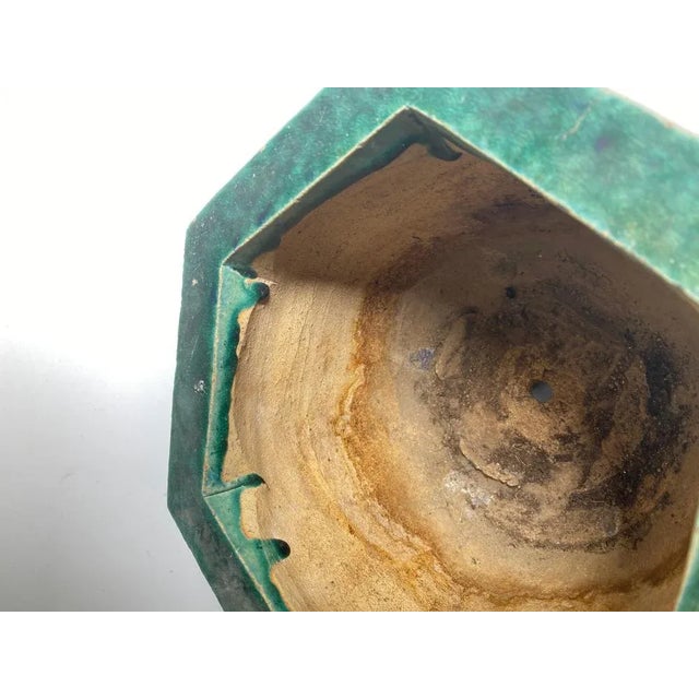 1930s Green Glazed Terracotta Plant Pot Holder, France, 1930s For Sale - Image 5 of 8