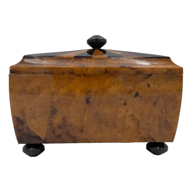 1980s Tiger Pen Shell Desk Box With Sunburst Inlay For Sale