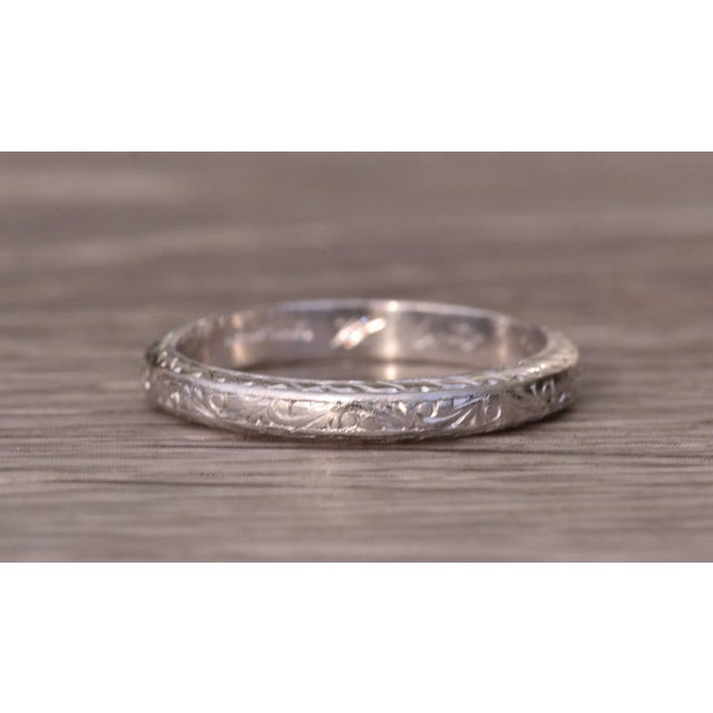 Contemporary The Lock Haven: Antique Platinum Hand Engraved Wedding Band For Sale - Image 3 of 7
