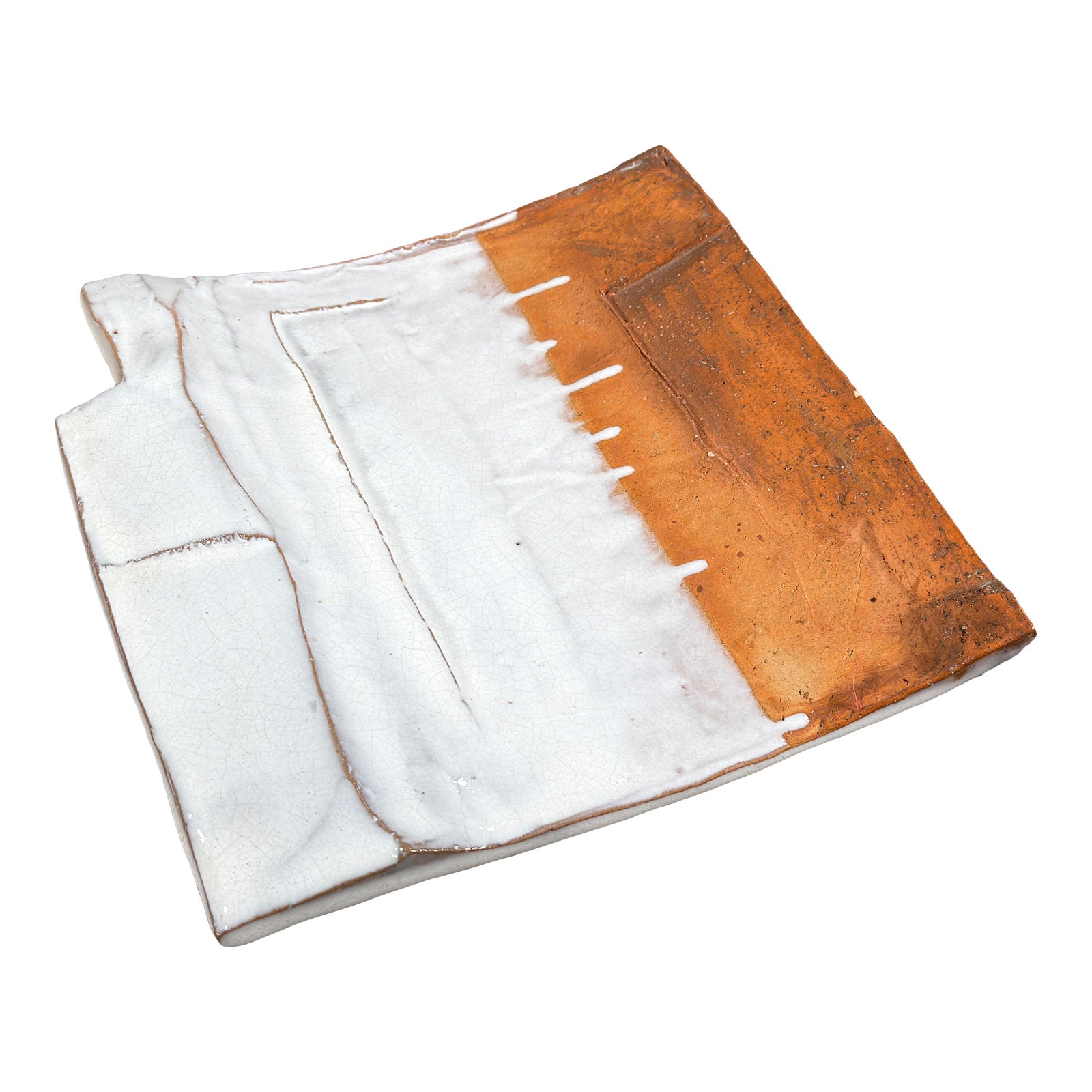 Vintage Brutalist / Organic Modern Studio Pottery Dish With White and Brown Glazes