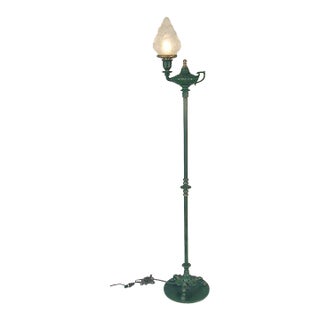 1910s Bradley & Hubbard (B&h) Aladdin Floor Lamp With Glass Flame Shade For Sale